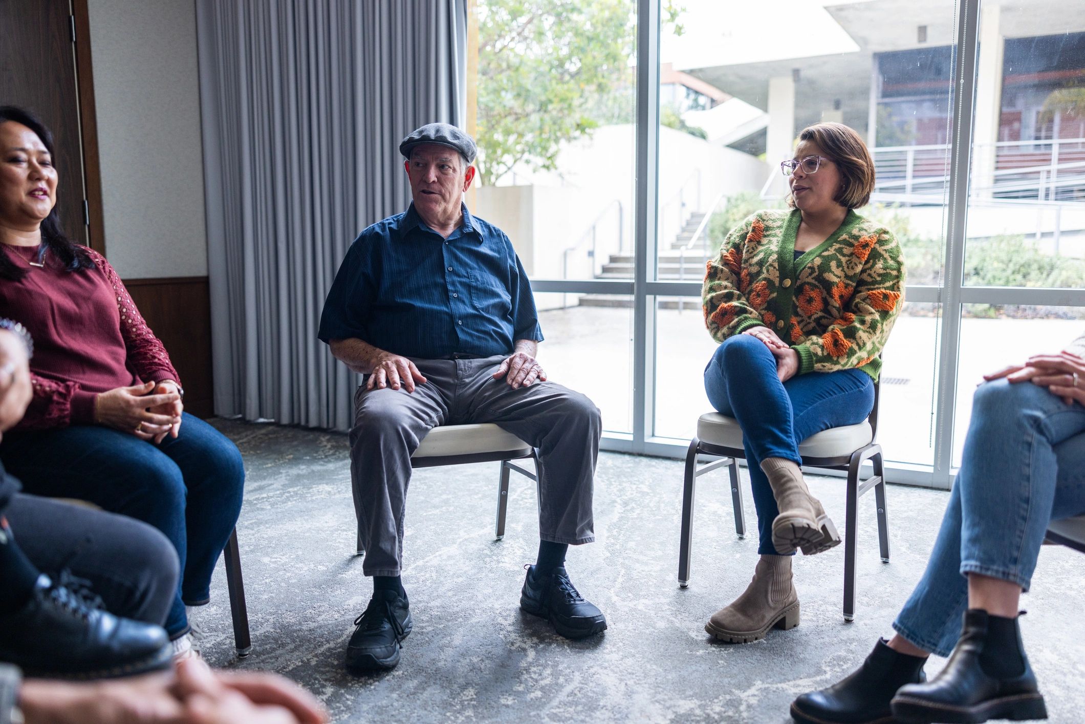 Group discussion taking place in a modern meeting space