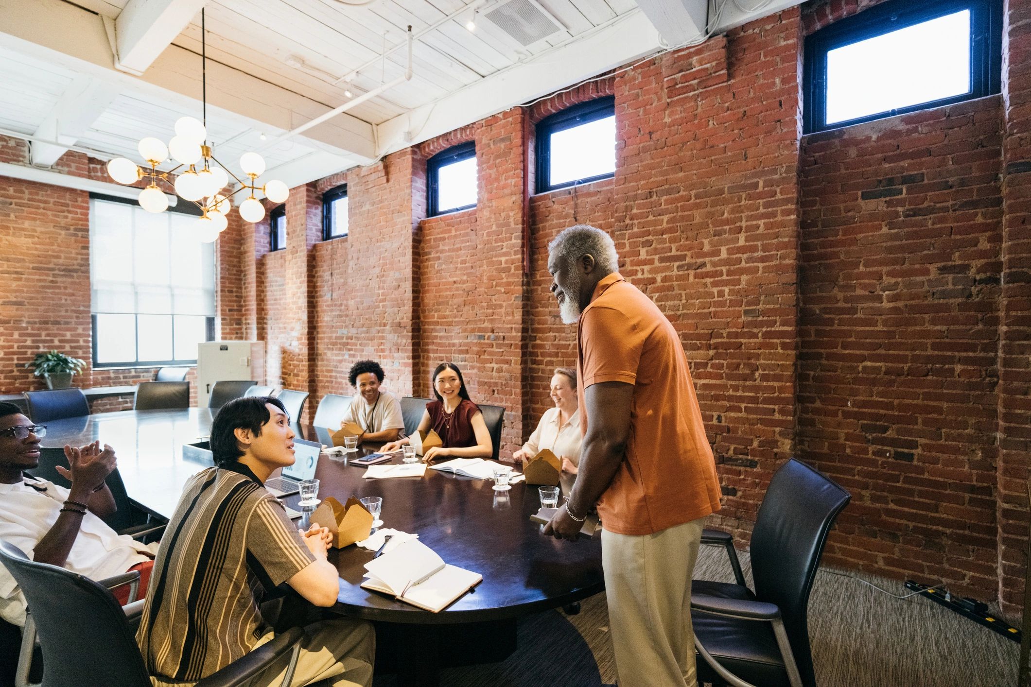 Collaborative group conversation around a table